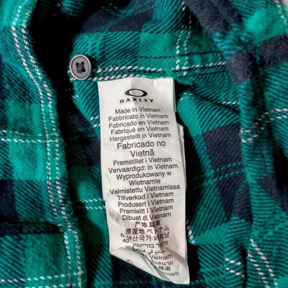 Vintage 1990s Oakley Shirt XL Teal Black Flannel Hooded Skater Long Skate Retro - Picture 8 of 16